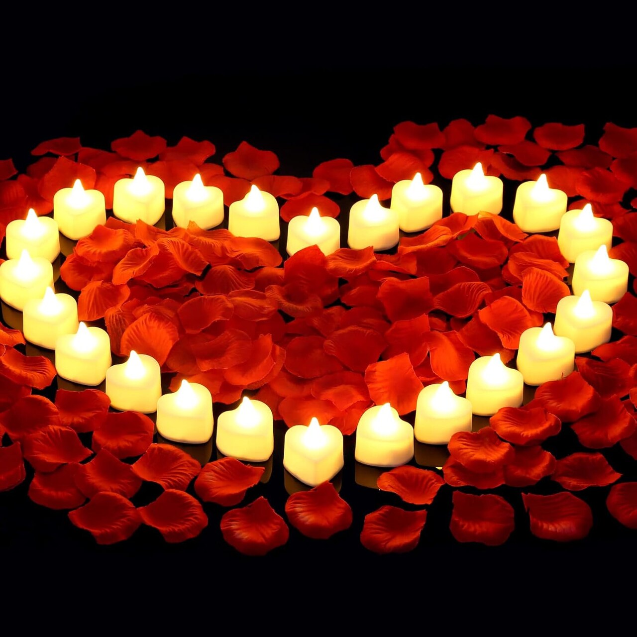 2000 Pieces Artificial Rose Petals with 24 Pieces LED Tea Lights Candles, Romantic Decorations Special Night Set